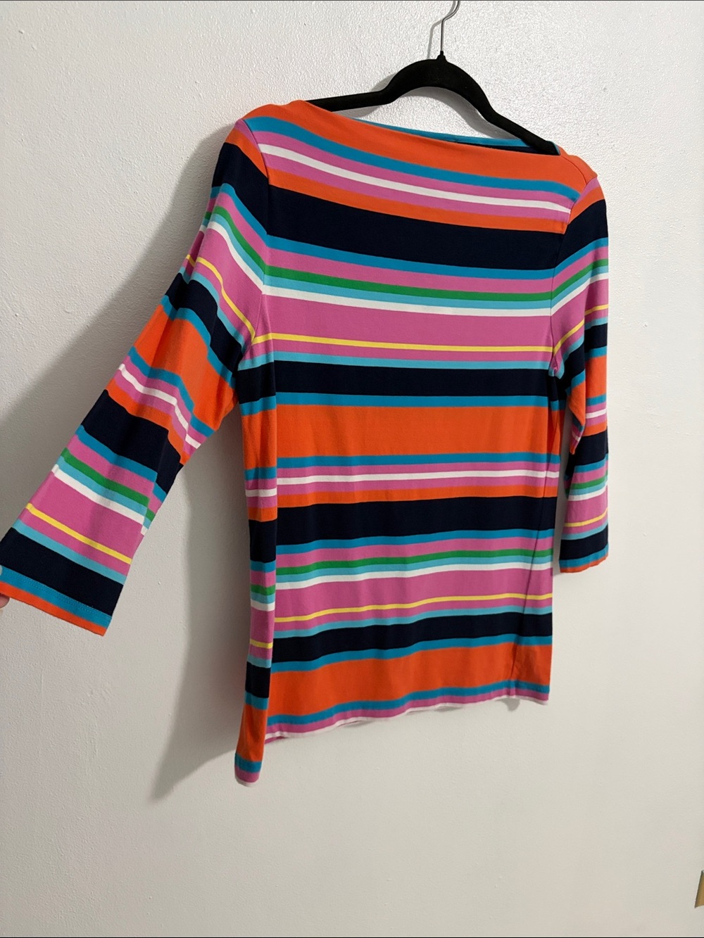 Ralph Lauren Striped Boatneck Top in Orange, Navy & Pink